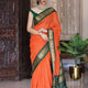 Elegant Orange Soft Lichi Silk Saree with Green Border & Contrast Jacquard Blouse