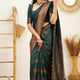 Luxurious Dark Green Soft Lichi Silk Saree With Rich Pallu & Heavy Brocade Blouse Piece