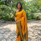 Elegant Yellow Soft Lichi Silk Saree with Gold & Green Border & Designer Jacquard Blouse