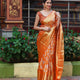 Bright Orange Lichi Silk Saree with Golden Jacquard & Zahlar
