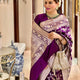 Royal Purple Lichi Silk Saree with Golden Jacquard & Heavy Zahlar
