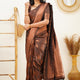 Luxurious Brown Soft Lichi Silk Saree With Rich Pallu & Heavy Brocade Blouse Piece