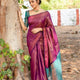 Purple Soft Lichi Silk Saree with Copper Jacquard Border & Rama Contrast Blouse