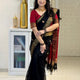 Black & Burgundy Soft Silk Saree with Rich Golden Zari Border & Contrast Blouse Piece